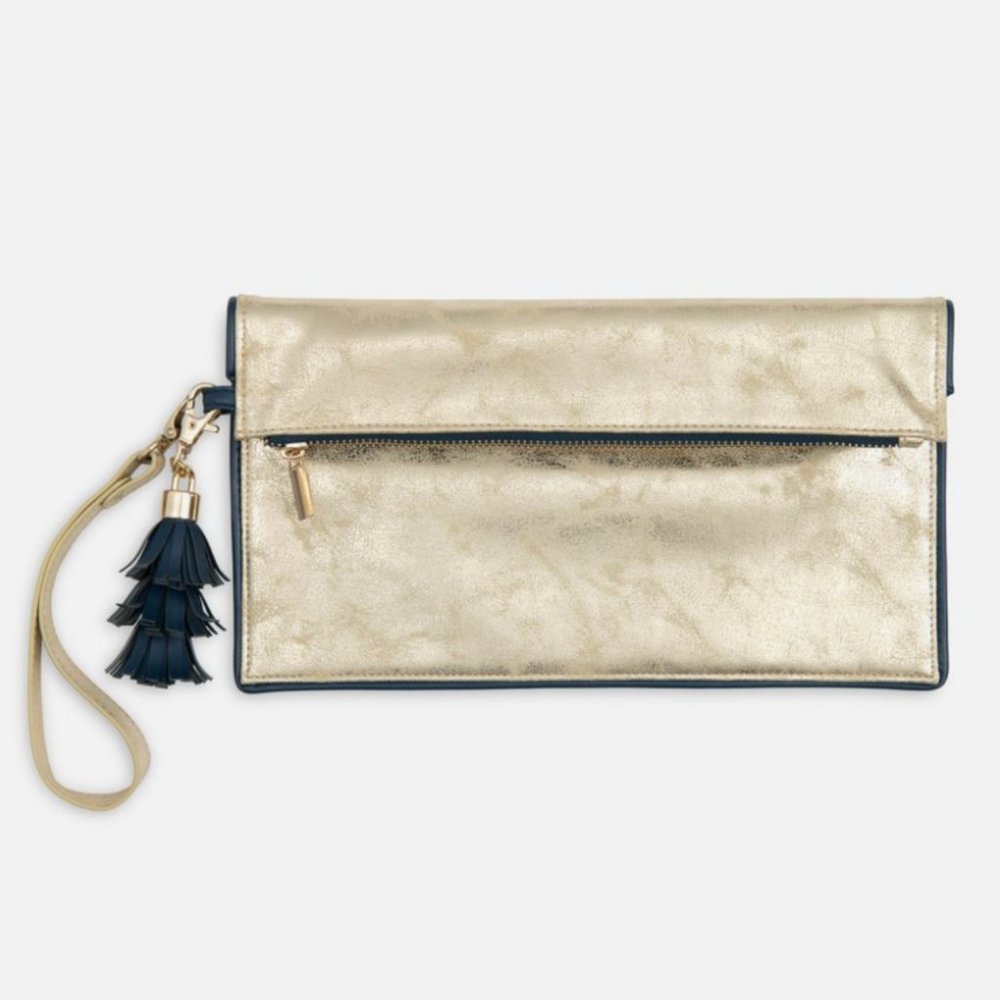 Southern Tide Gold Crackle Clutch